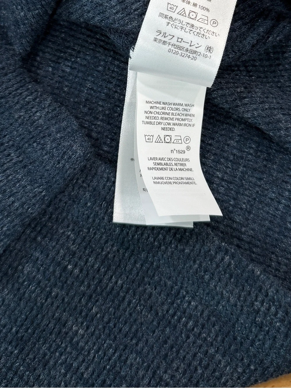 Polo Ralph Lauren Waffle Knit Cotton Crewneck Long Sleeve Top Size Medium